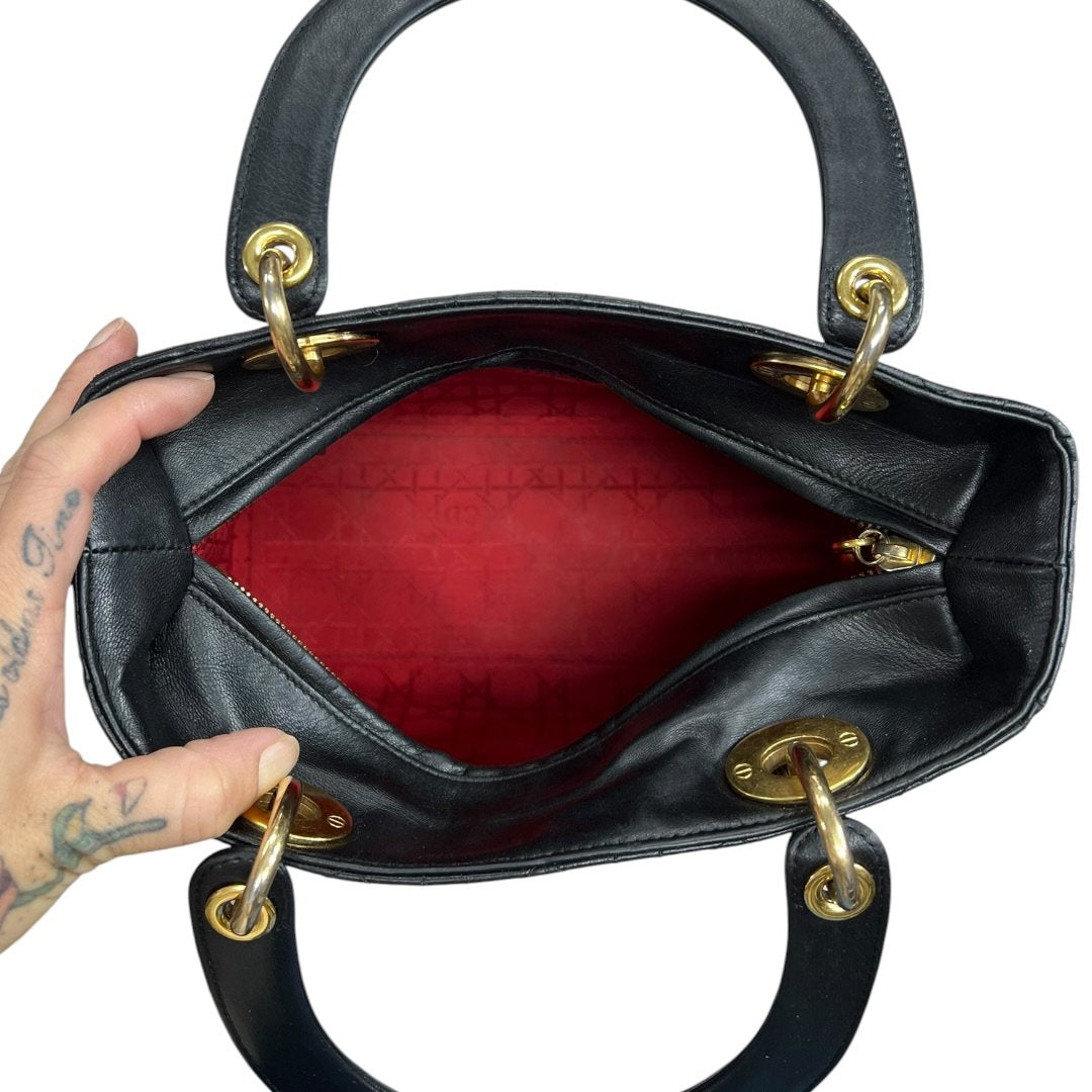 DIOR Lambskin Lady Dior Handbag Black Gold Hardware Ch2240