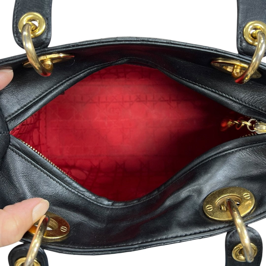 DIOR Lambskin Lady Dior Handbag Black Gold Hardware Ch2240