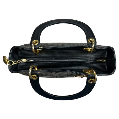 DIOR Lambskin Lady Dior Handbag Black Gold Hardware Ch2240