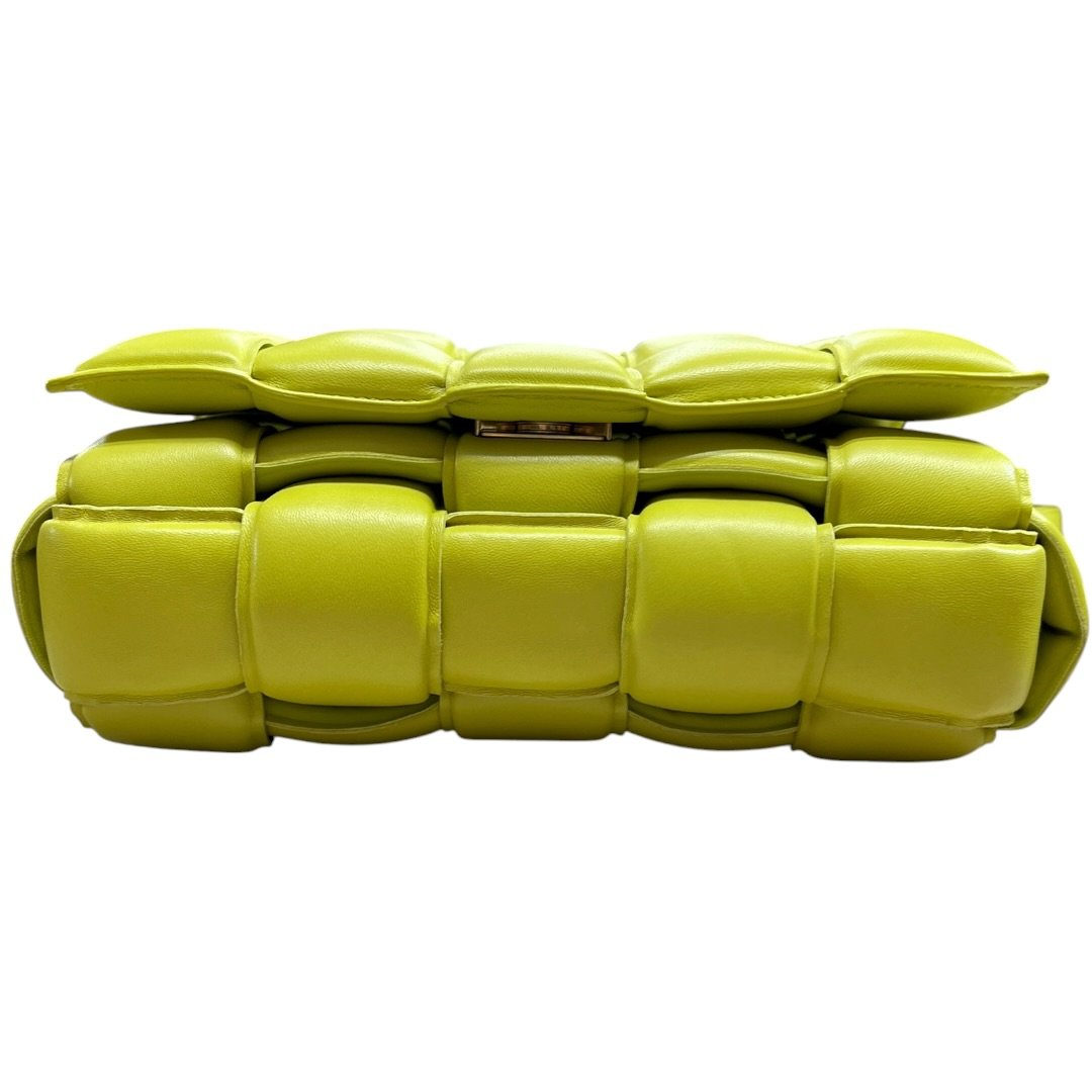 BOTTEGA VENETA Lambskin Padded Cassette Shoulder Bag Lime Green Gold Hardware Bo35