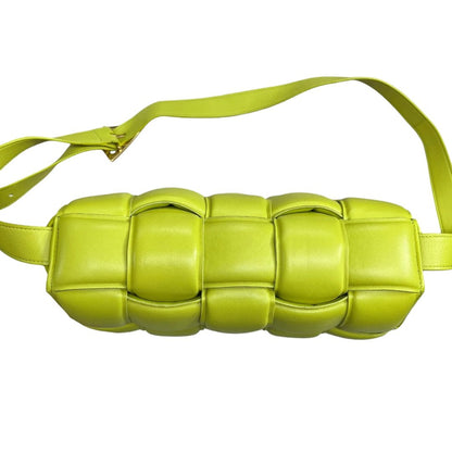 BOTTEGA VENETA Lambskin Padded Cassette Shoulder Bag Lime Green Gold Hardware Bo35