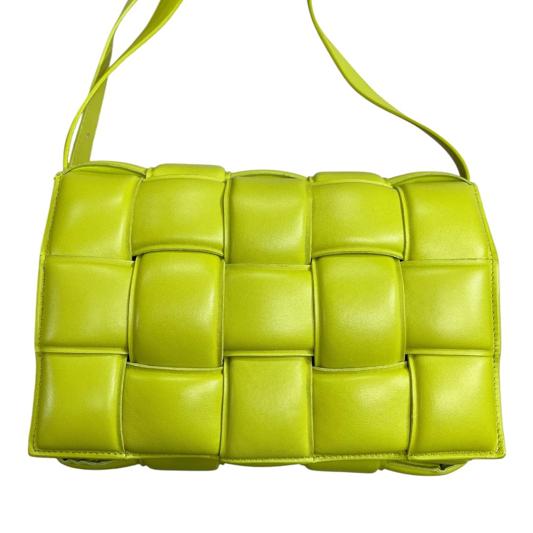 BOTTEGA VENETA Lambskin Padded Cassette Shoulder Bag Lime Green Gold Hardware Bo35