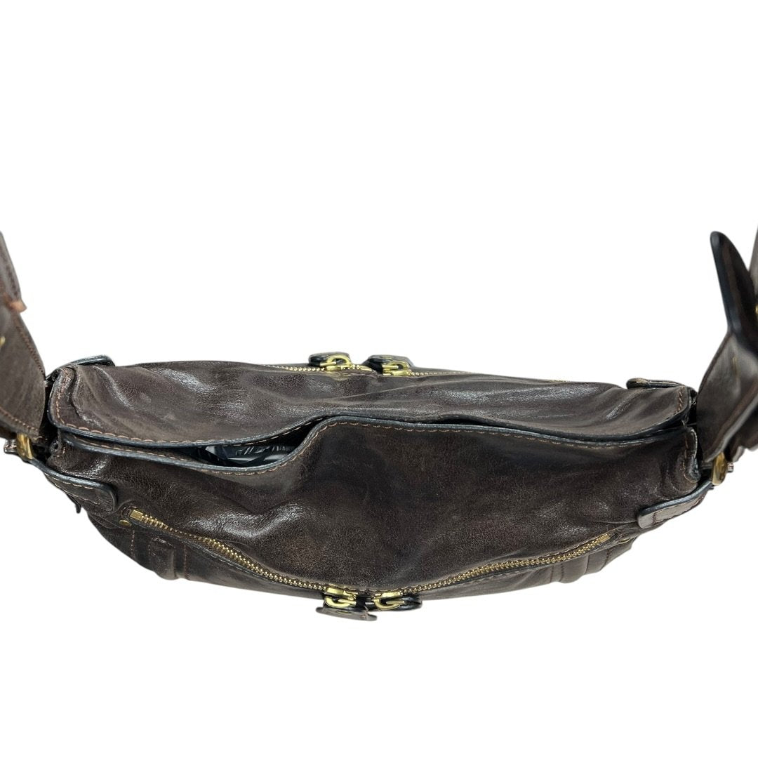 CHLOÉ Leather Bay Bag Shoulder Bag Dark Brown Gold Hardware ch2241