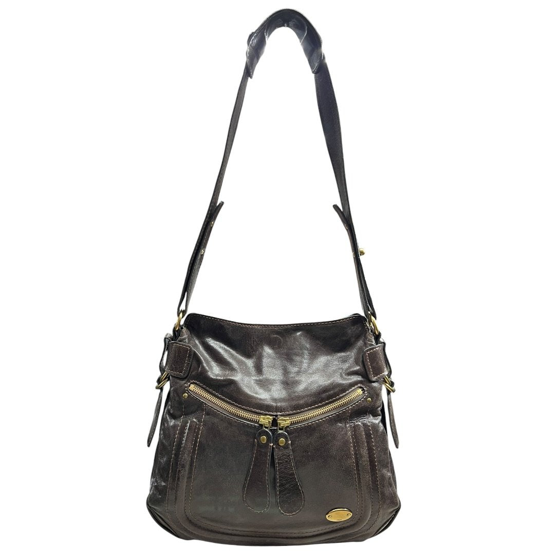 CHLOÉ Leather Bay Bag Shoulder Bag Dark Brown Gold Hardware ch2241