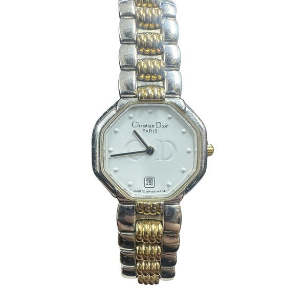 CHRISTIAN DIOR Stainless Steel Depose Watch White Gold Hardware NJ112