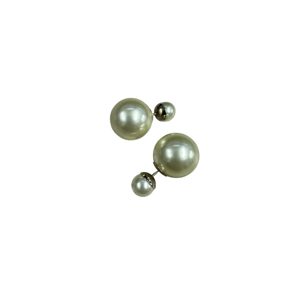 CHRISTIAN DIOR Faux Pearl Tribales Earrings White Gold Hardware NJ111