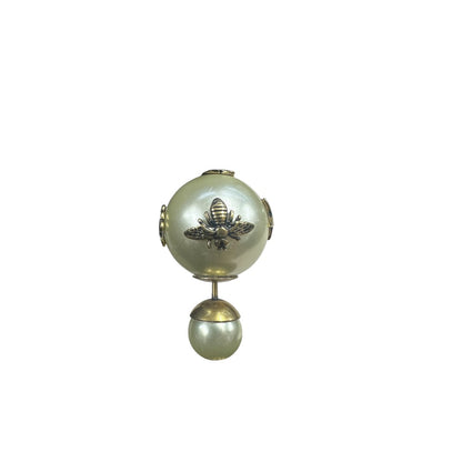 CHRISTIAN DIOR Faux Pearl Tribales Earrings White Gold Hardware NJ110