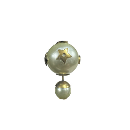 CHRISTIAN DIOR Faux Pearl Tribales Earrings White Gold Hardware NJ110