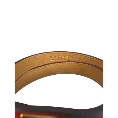 HERMES Leather Kelly Double Tour Bracelet Orange Gold Hardware NJ108