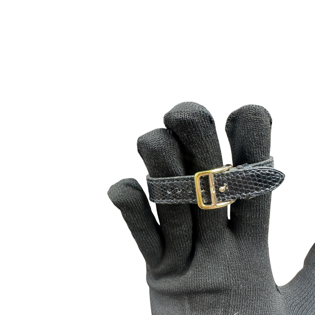 HERMES Lizard Kelly Watch Black Gold Hardware NJ106