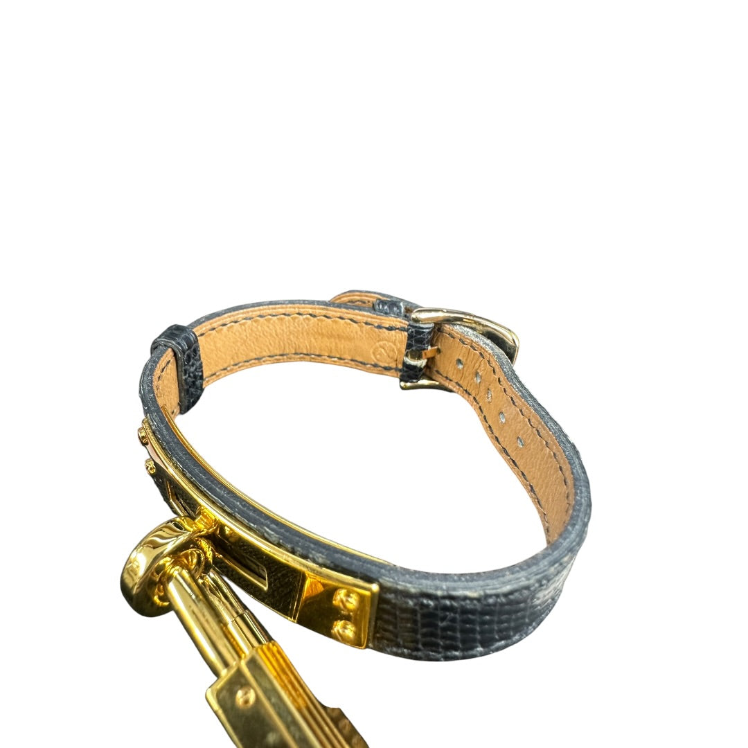 HERMES Lizard Kelly Watch Black Gold Hardware NJ106