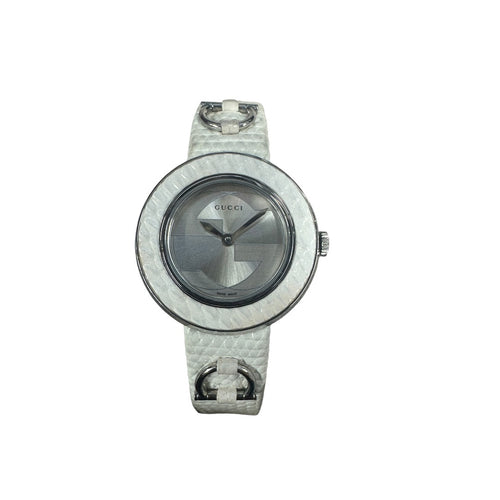 GUCCI Leather U-Play Watch White Silver Hardware NJ105
