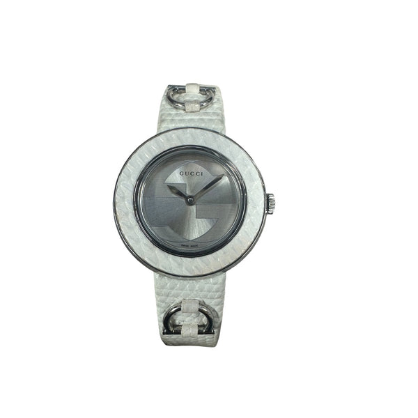 GUCCI Leather U-Play Watch White Silver Hardware NJ105