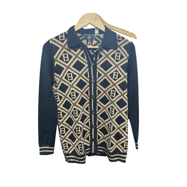 FENDI Zucca Knit Cardigan Black Beige NJ103