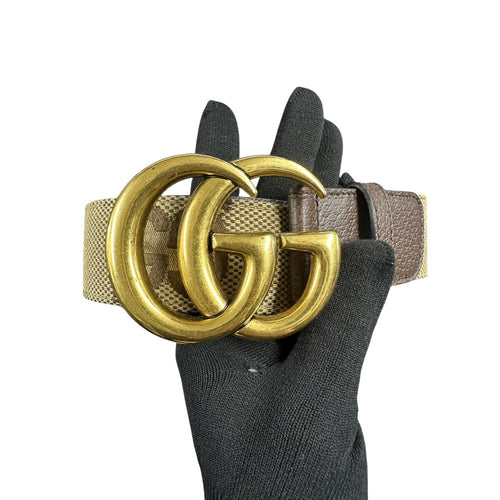 GUCCI Jumbo GG Marmont Belt Beige Brown Gold Hardware NJ102