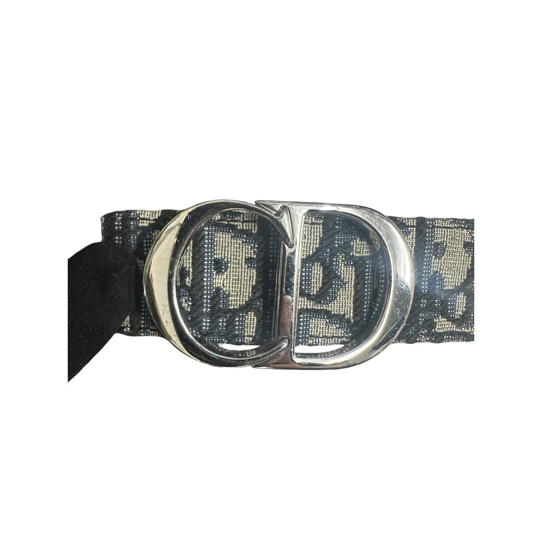 CHRISTIAN DIOR Oblique 30 Montaigne Belt Navy Silver Hardware NJ100
