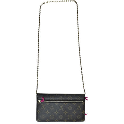 LOUIS VUITTON Monogram Pochette Weekend Chain Wallet Brown Gold Hardware NJ98