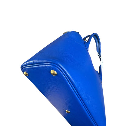HERMES Courchevel Bolide Handbag Blue Gold Hardware HE485