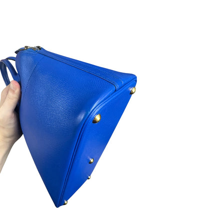 HERMES Courchevel Bolide Handbag Blue Gold Hardware HE485