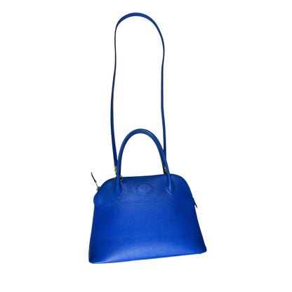 HERMES Courchevel Bolide Handbag Blue Gold Hardware HE485