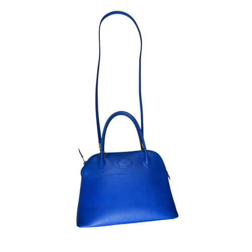 HERMES Courchevel Bolide Handbag Blue Gold Hardware HE485