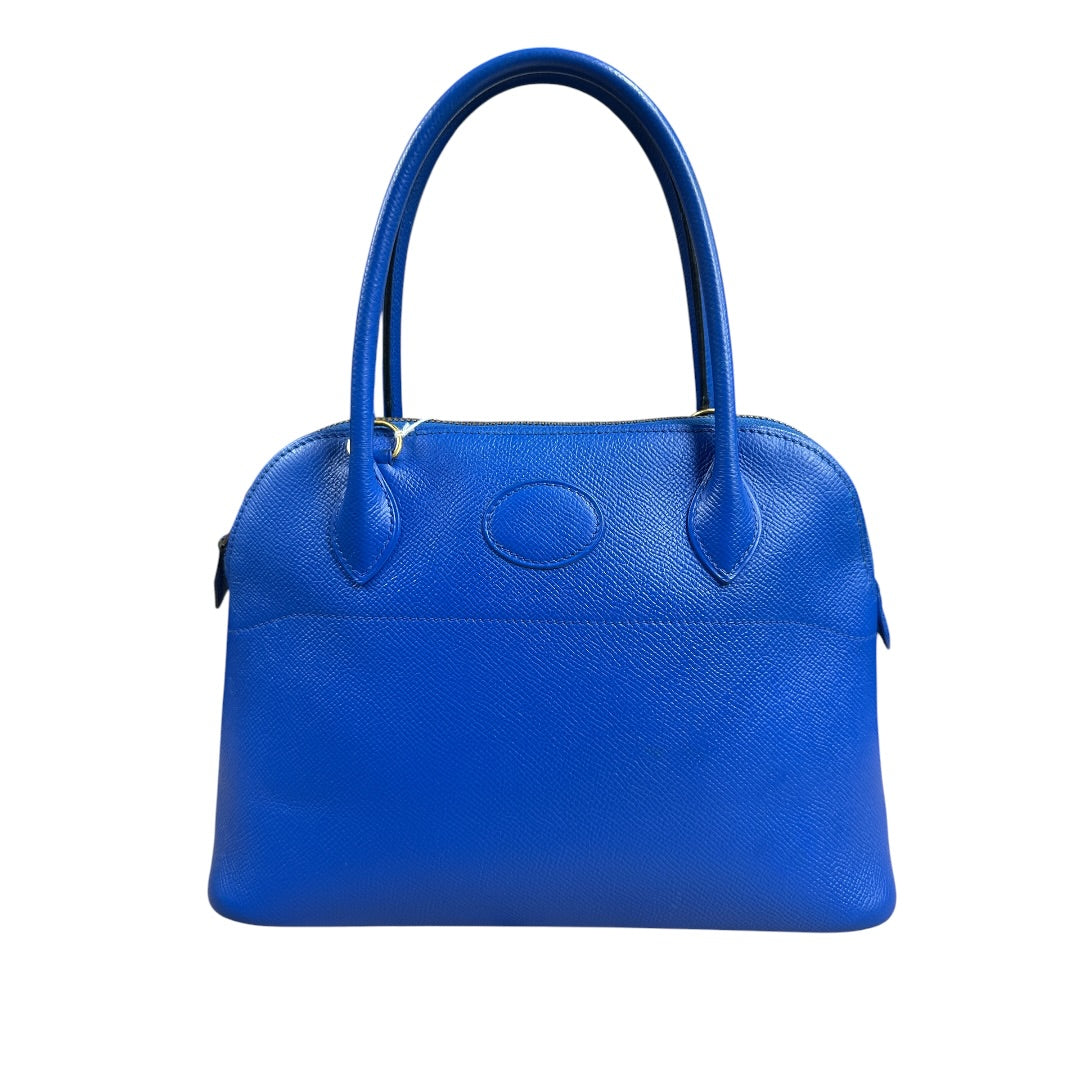 HERMES Courchevel Bolide Handbag Blue Gold Hardware HE485