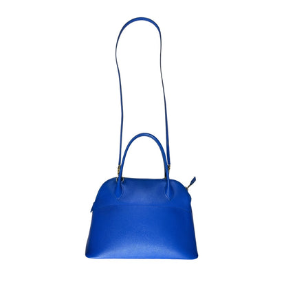 HERMES Courchevel Bolide Handbag Blue Gold Hardware HE485