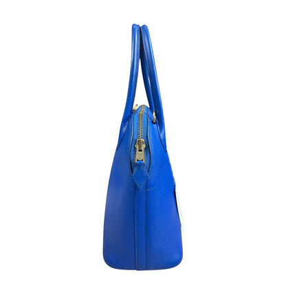 HERMES Courchevel Bolide Handbag Blue Gold Hardware HE485