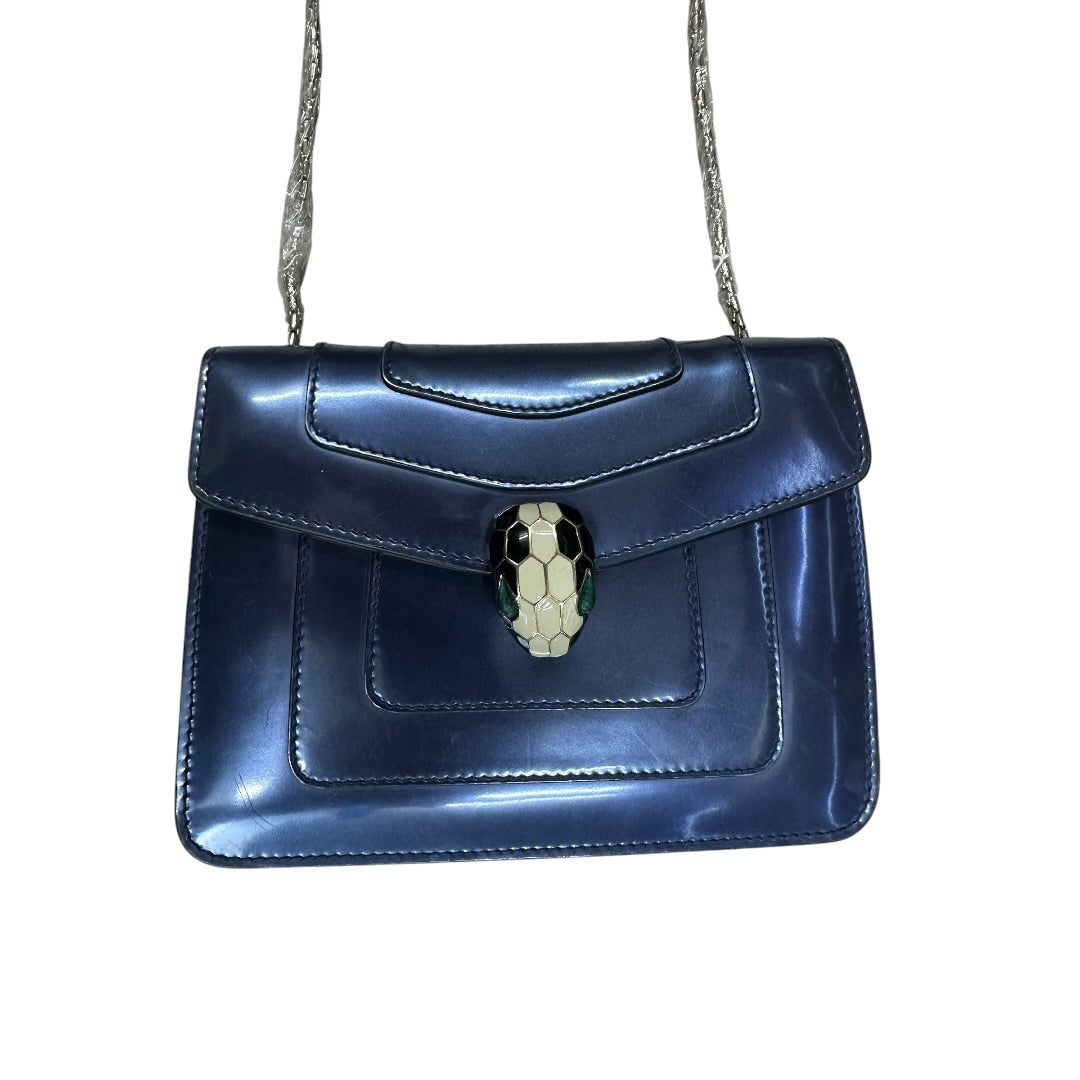 BVLGARI Metallic Calfskin Serpenti Forever Shoulder Bag Blue Light Gold Hardware BV66