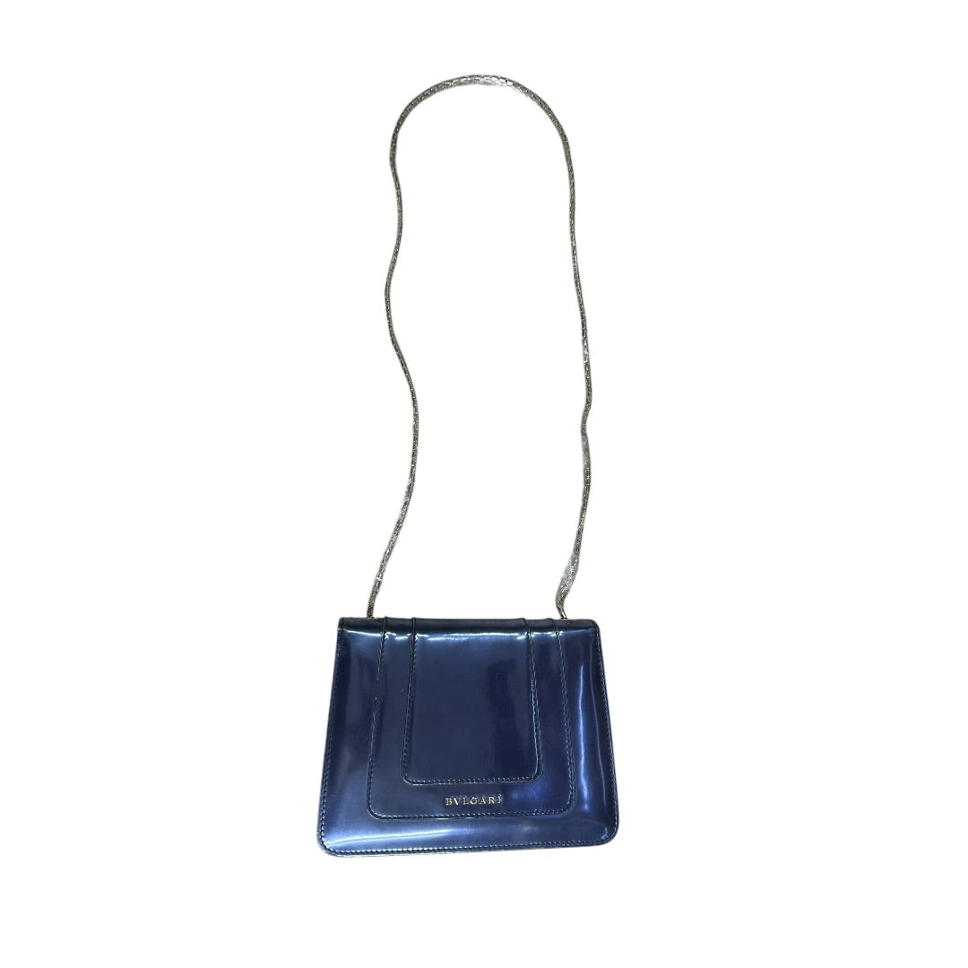 BVLGARI Metallic Calfskin Serpenti Forever Shoulder Bag Blue Light Gold Hardware BV66