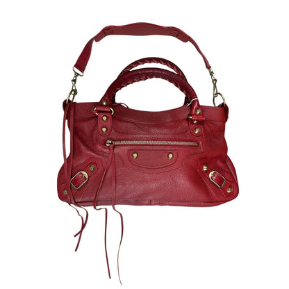 BALENCIAGA Leather City Handbag Red Gold Hardware BA46