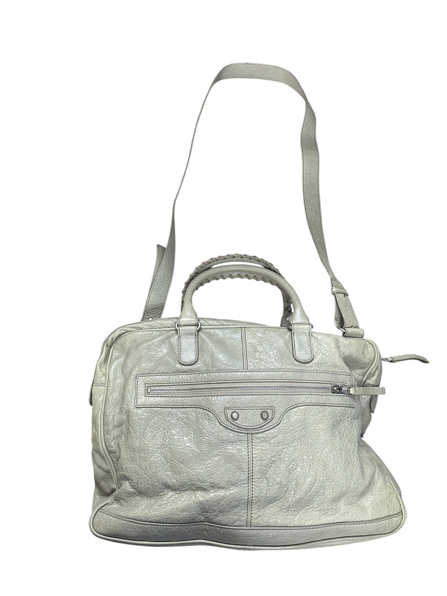 BALENCIAGA Lambskin City 2Way Shoulder Bag Light Gray Silver Hardware BA47
