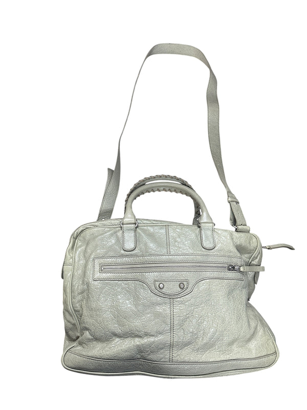BALENCIAGA Lambskin City 2Way Shoulder Bag Light Gray Silver Hardware BA47