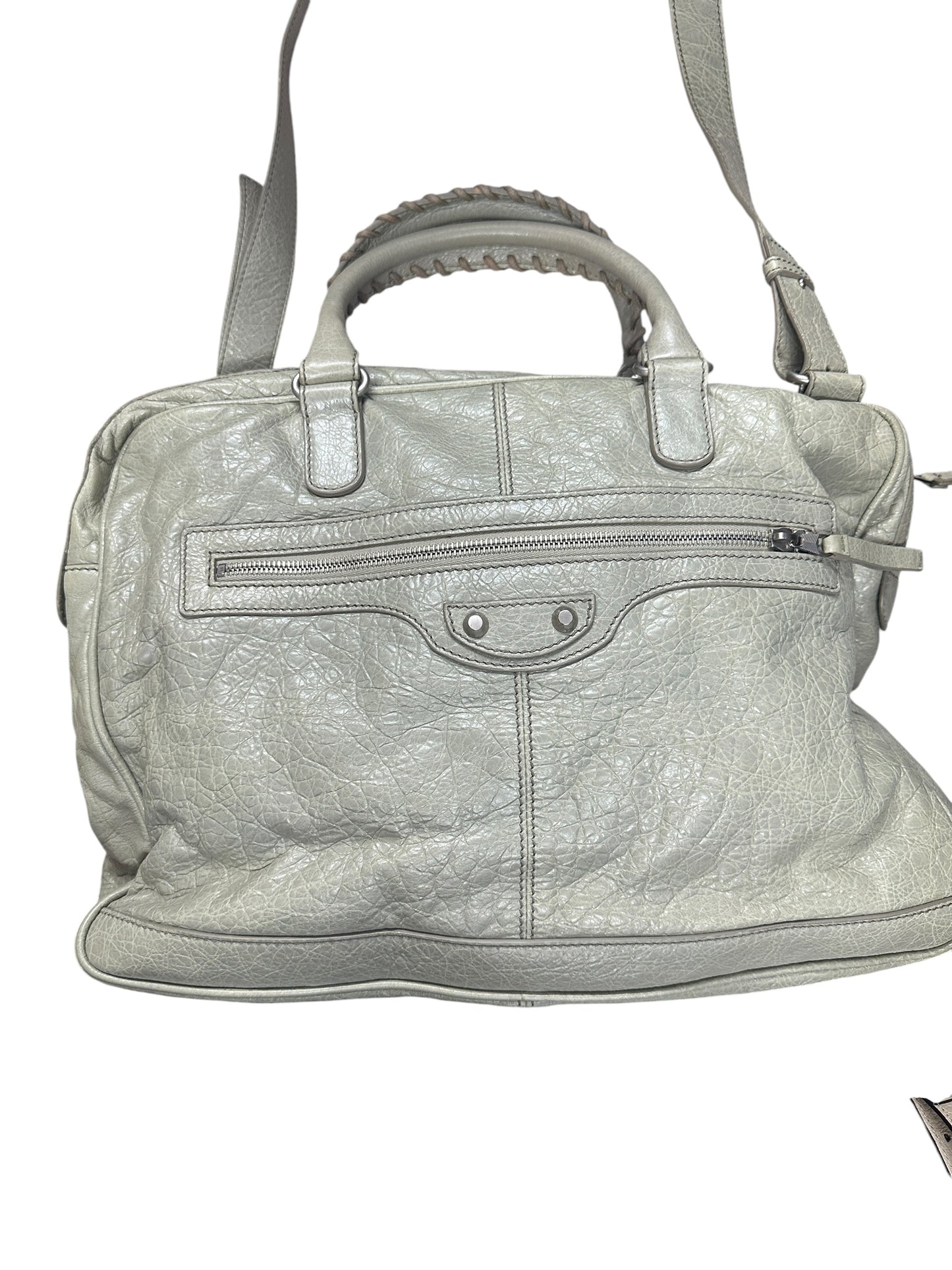 BALENCIAGA Lambskin City 2Way Shoulder Bag Light Gray Silver Hardware BA47