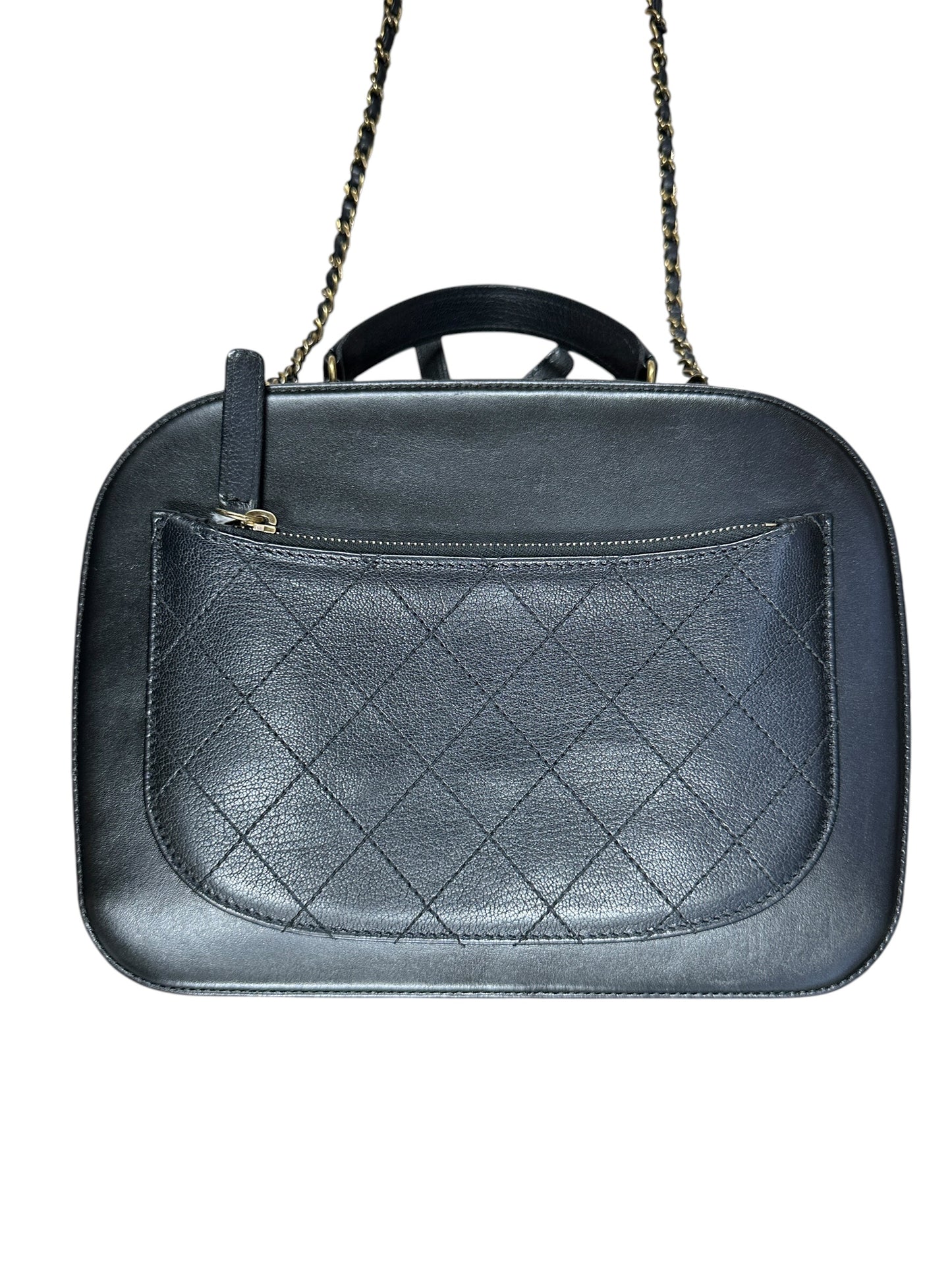 CHANEL Calfskin Matelasse 24 Vanity Bag Black Gold Hardware CH2247