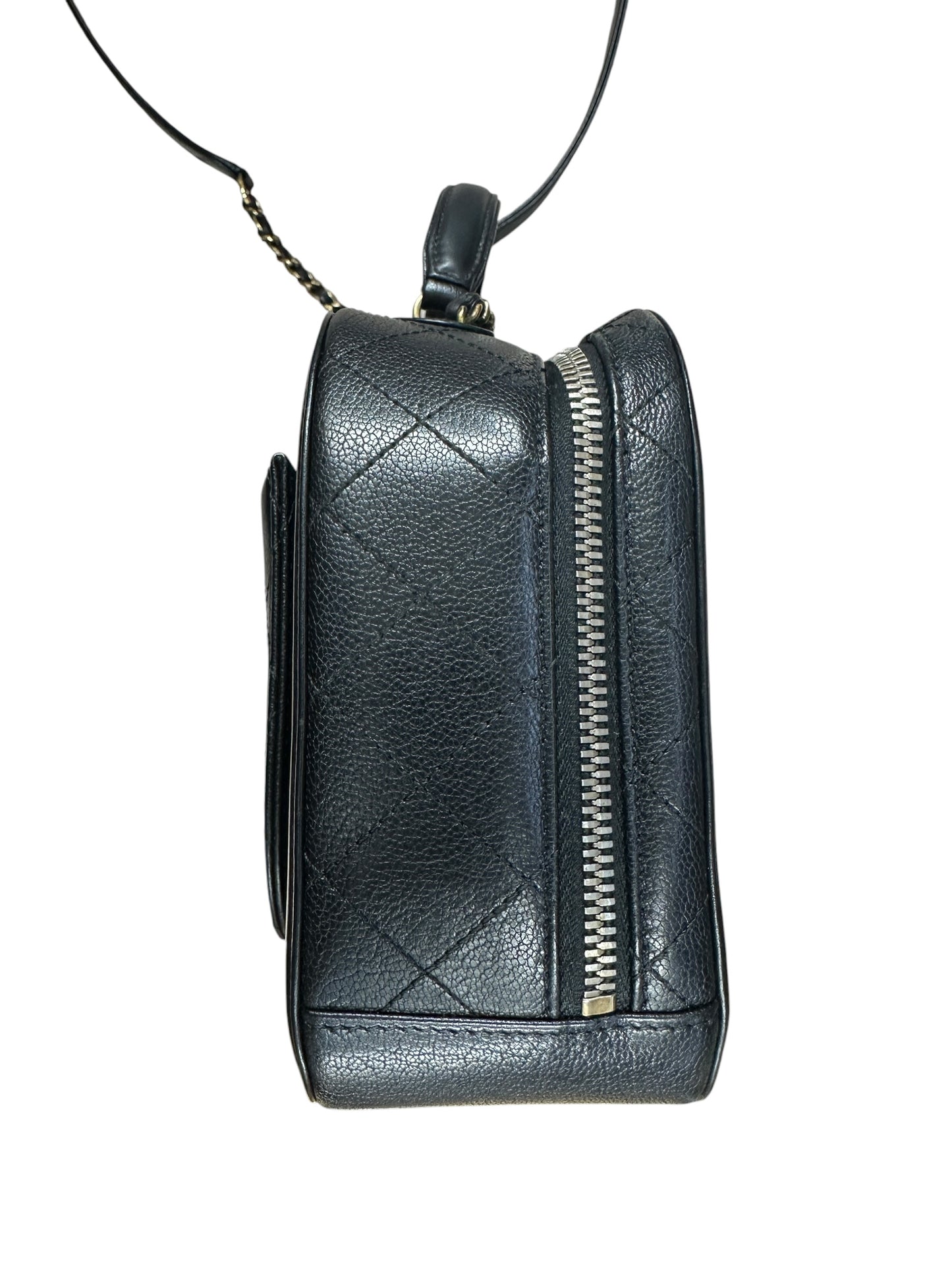 CHANEL Calfskin Matelasse 24 Vanity Bag Black Gold Hardware CH2247