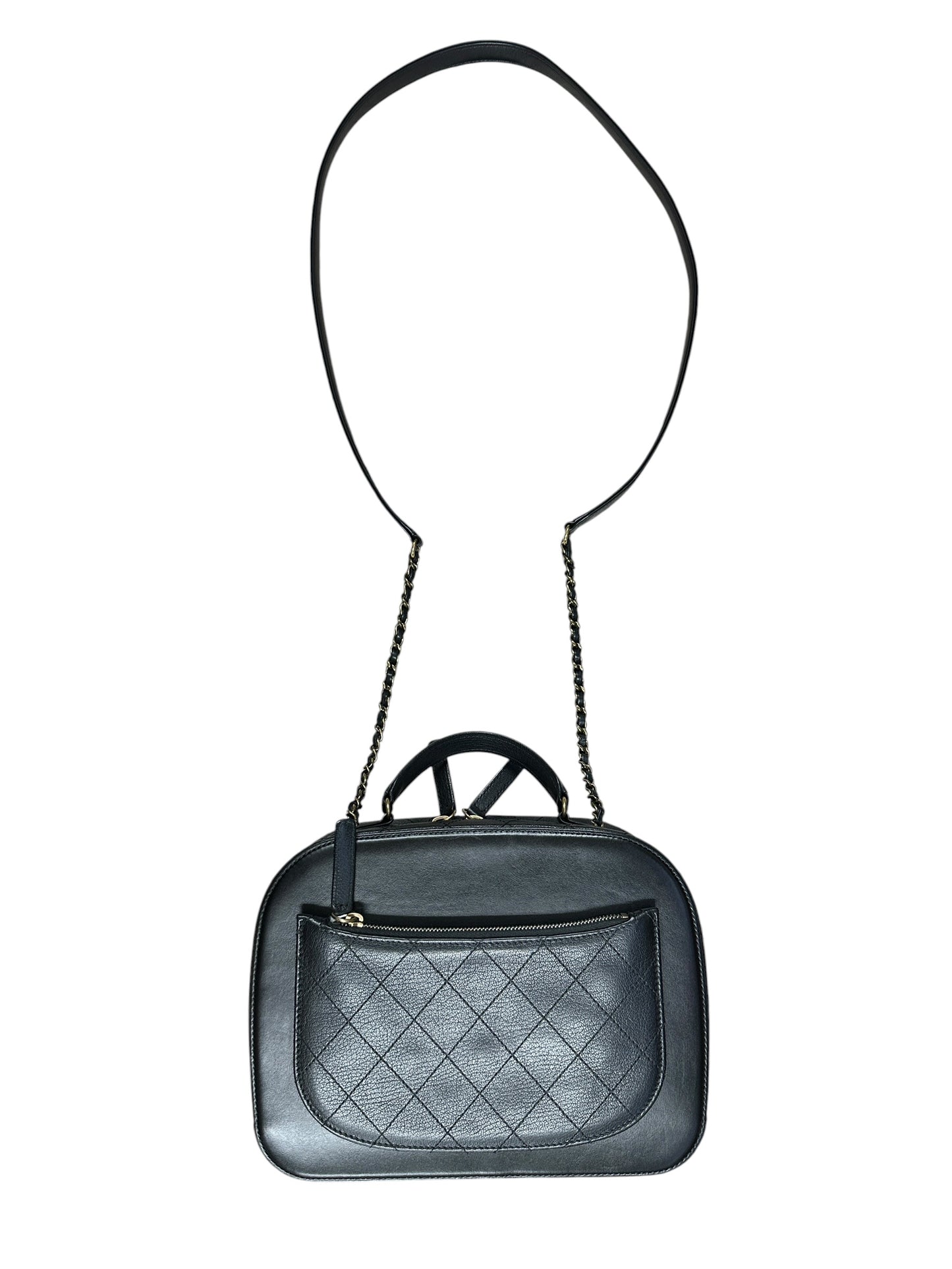 CHANEL Calfskin Matelasse 24 Vanity Bag Black Gold Hardware CH2247