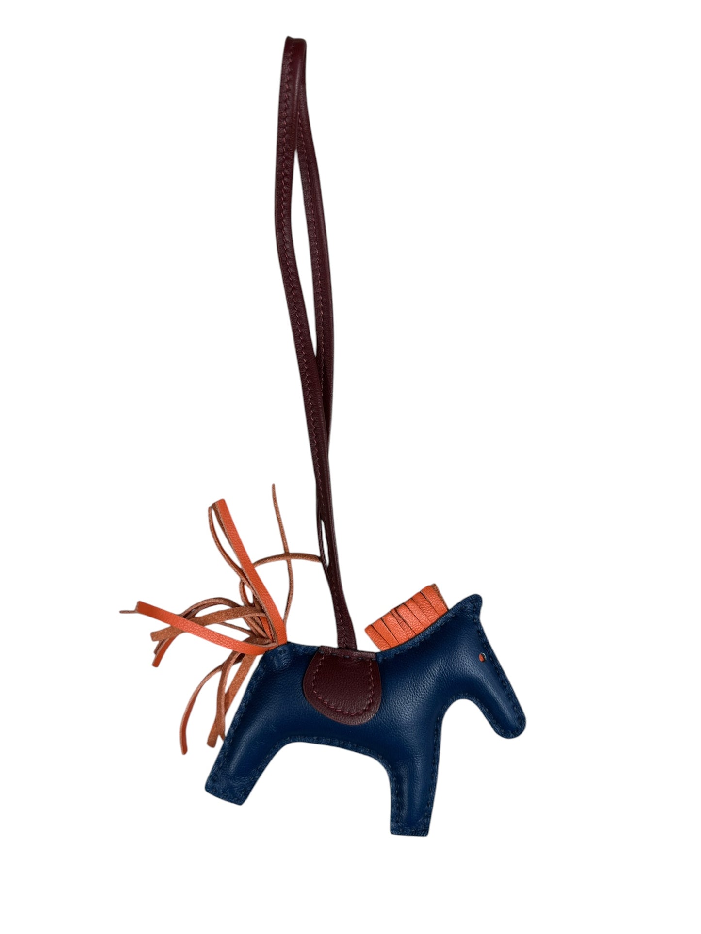 HERMES Lambskin Rodeo Bag Charm Navy/Orange/Wine HE486