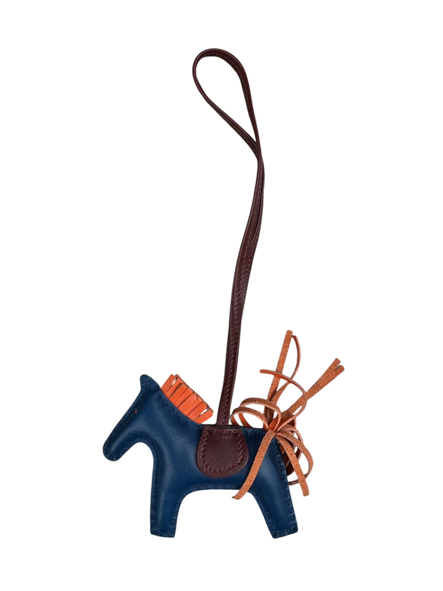 HERMES Lambskin Rodeo Bag Charm Navy/Orange/Wine HE486