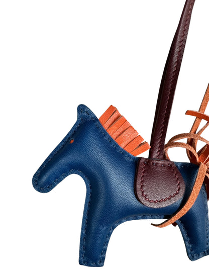 HERMES Lambskin Rodeo Bag Charm Navy/Orange/Wine HE486