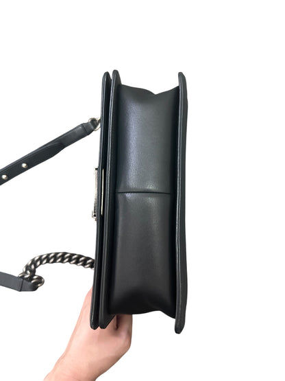 CHANEL Chevron Lambskin Boy Chanel Medium Shoulder Bag Black Ruthenium Hardware CH2249