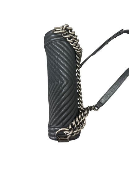 CHANEL Chevron Lambskin Boy Chanel Medium Shoulder Bag Black Ruthenium Hardware CH2249