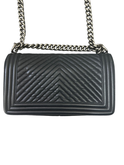 CHANEL Chevron Lambskin Boy Chanel Medium Shoulder Bag Black Ruthenium Hardware CH2249