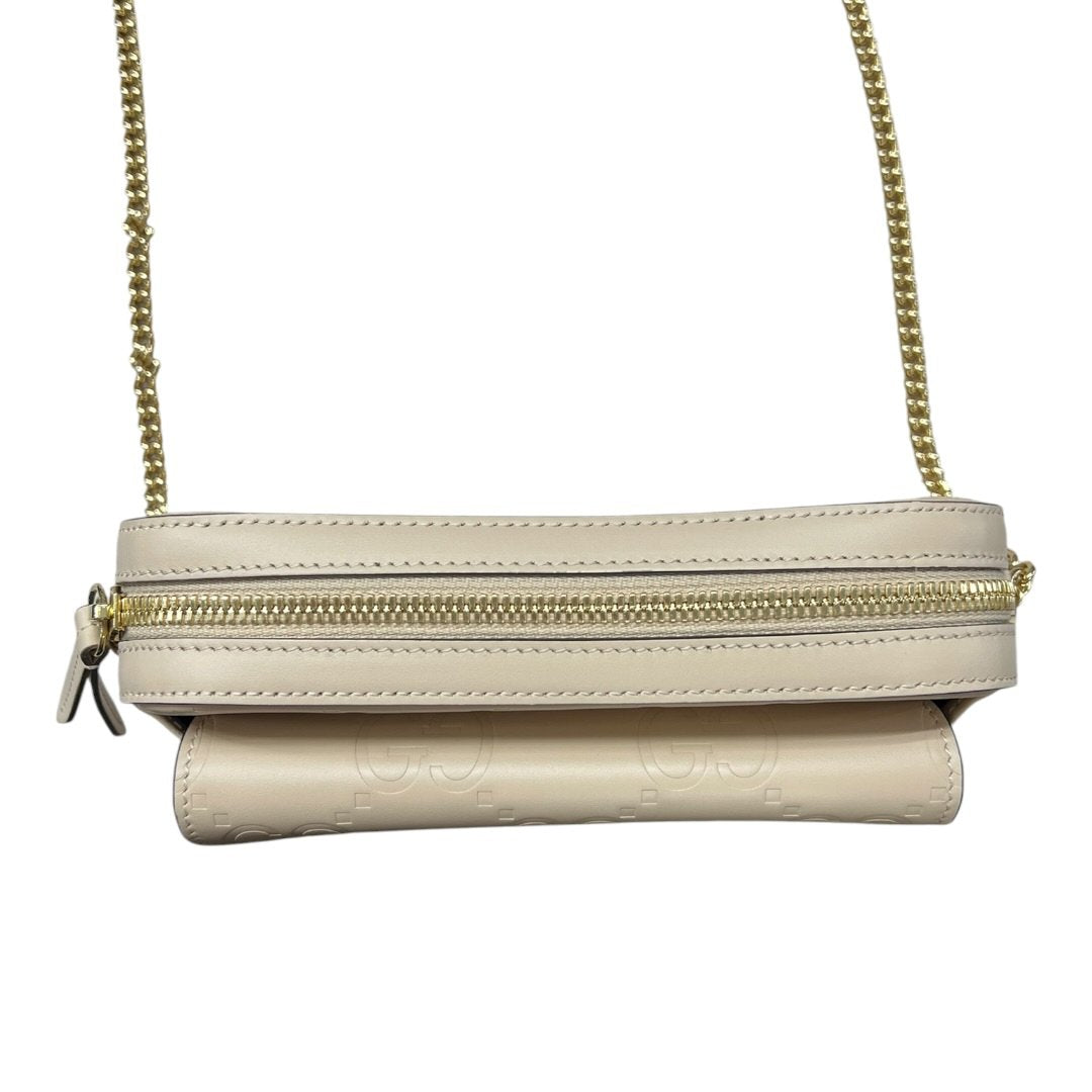 GUCCI Leather GG Matelassé Mini Bag Shoulder Bag Beige Gold Hardware NJ159