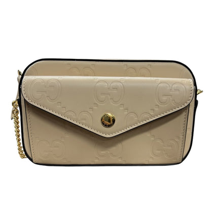 GUCCI Leather GG Matelassé Mini Bag Shoulder Bag Beige Gold Hardware NJ159