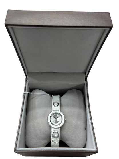 GUCCI Leather, Stainless Steel G-Frame Watch White, Silver Silver Hardware NJ105