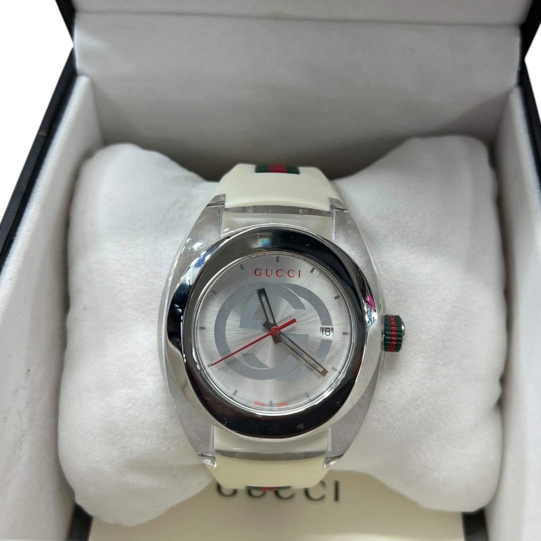 GUCCI Rubber/Steel Sync Watch White, Silver, Red, Green Silver Hardware NJ158