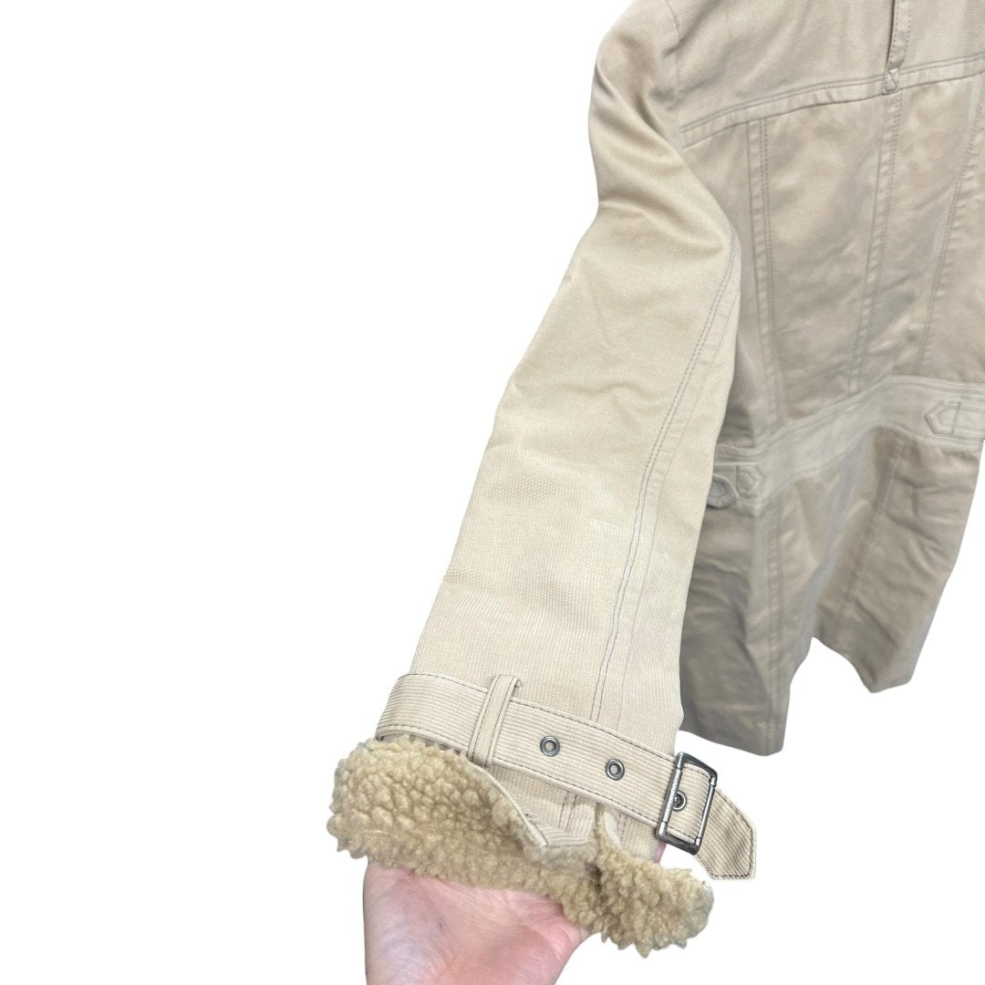 BURBERRY Corduroy Blue Label Corduroy Shearling Trim Coat Beige Silver Hardware NJ142