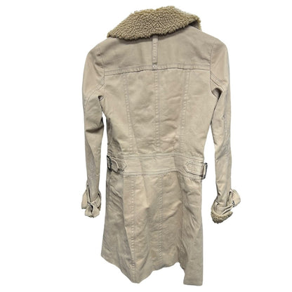 BURBERRY Corduroy Blue Label Corduroy Shearling Trim Coat Beige Silver Hardware NJ142