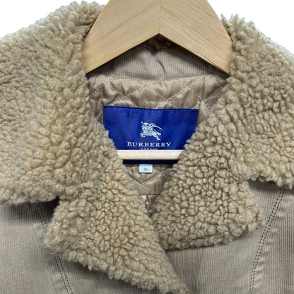 BURBERRY Corduroy Blue Label Corduroy Shearling Trim Coat Beige Silver Hardware NJ142